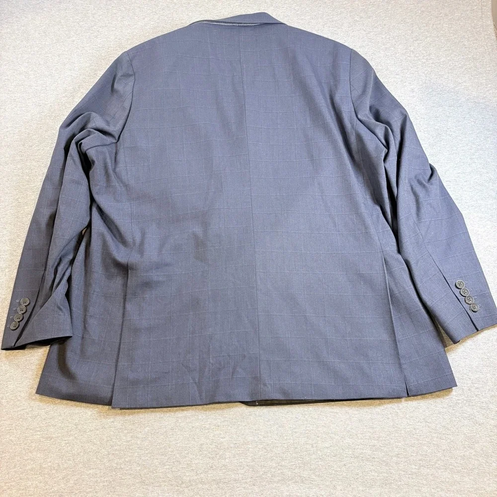 J.M. Haggar Suit Jacket Mens 50R Blue Premium Stretch Tailored Fit Plaid Coat